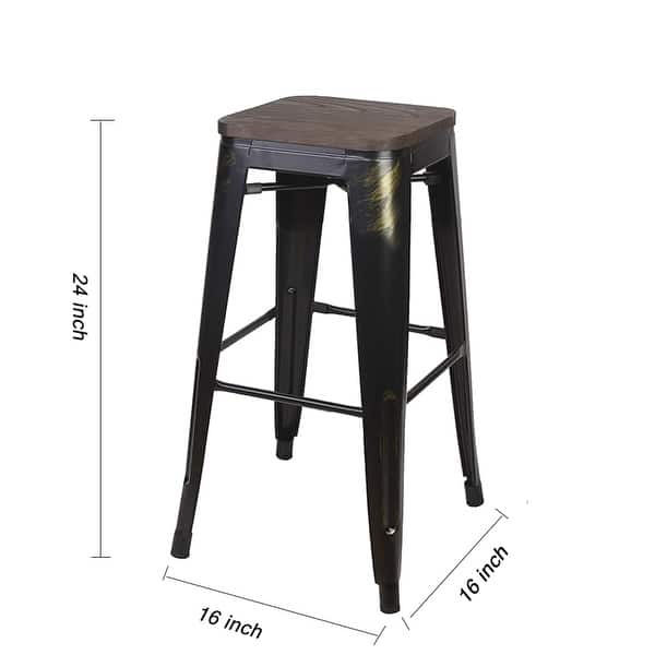 24"Backless Counter Height Metal Bar Stools with light/Dark wooden seat